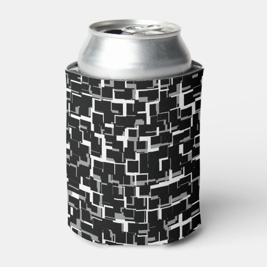 Digitaal Camo Zwart Wit Grijs Patroon Blikjeskoeler (Blikje Voorkant)