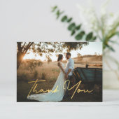 Digitaal dank u goud handschrift trouwfoto kaart (Staand voorkant)