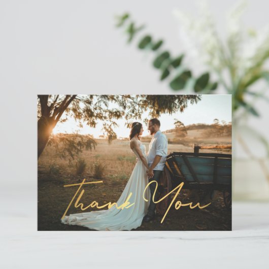 Digitaal dank u goud handschrift trouwfoto kaart (Staand voorkant)