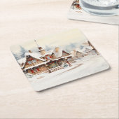  digitaal dorpje op een kerstdag. kartonnen onderzetters (Schuin)