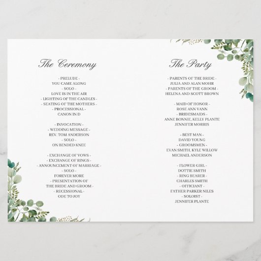 Digitaal download Eucalyptus Leaves Weddenprogramm Kaart (Achterkant)