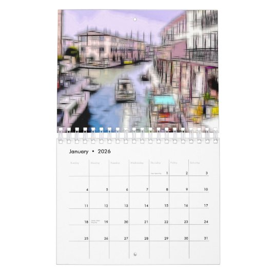 Digitaal effect van stijl "impressie" kalender (Jan 2026)