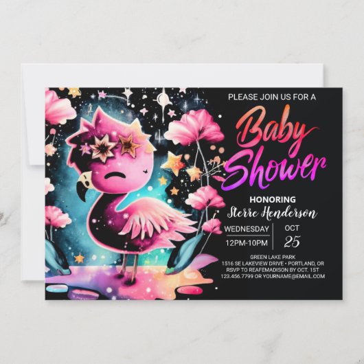 Digitaal Elegant Flamingo Baby shower Kaart (Voorkant)