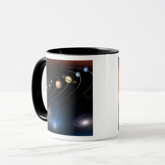 Digitaal geproduceerd afbeelding van ons zonnestel mok (Voorkant links)