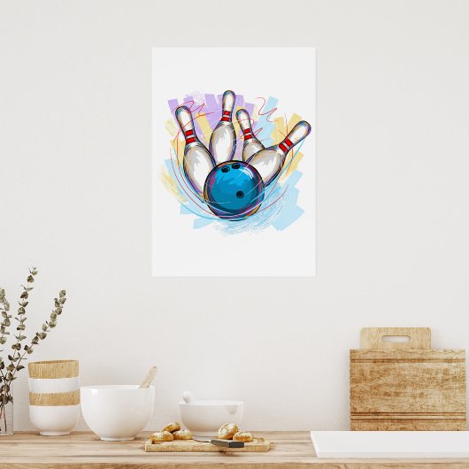 Digitaal geschilderd Bowling-ontwerp Poster (Keuken)
