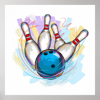 Digitaal geschilderd Bowling-ontwerp Poster
