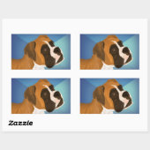 Digitaal geschilderde bruine bokser hond op blauwe rechthoekige sticker (Vel)