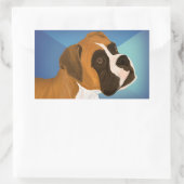 Digitaal geschilderde bruine bokser hond op blauwe rechthoekige sticker (Tas)