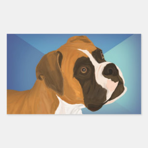 Digitaal geschilderde bruine bokser hond op blauwe rechthoekige sticker