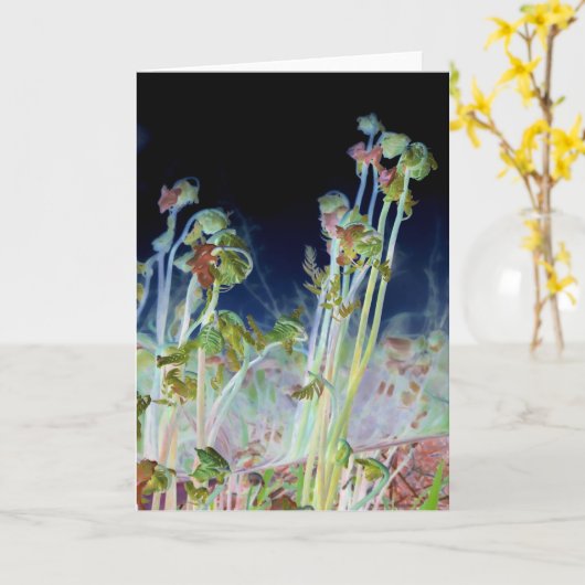 Digitaal gewijzigde Fiddlehead Ferns Kaart (Gele Bloem)