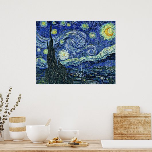 Digitaal gewijzigde Sterrennacht Van Gogh, wazig Poster (Keuken)