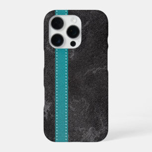 Digitaal grijs leerprint turquoise grijs iPhone 16 pro hoesje