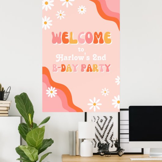 Digitaal Groovy Verjaardagsfeestje Welkomstbord Poster (Thuiskantoor)