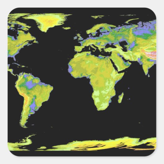 Digitaal hoogtemodel van de continenten op Ea Vierkante Sticker (Voorkant)