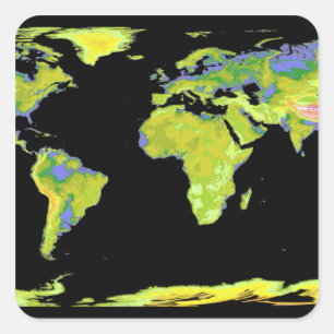 Digitaal hoogtemodel van de continenten op Ea Vierkante Sticker