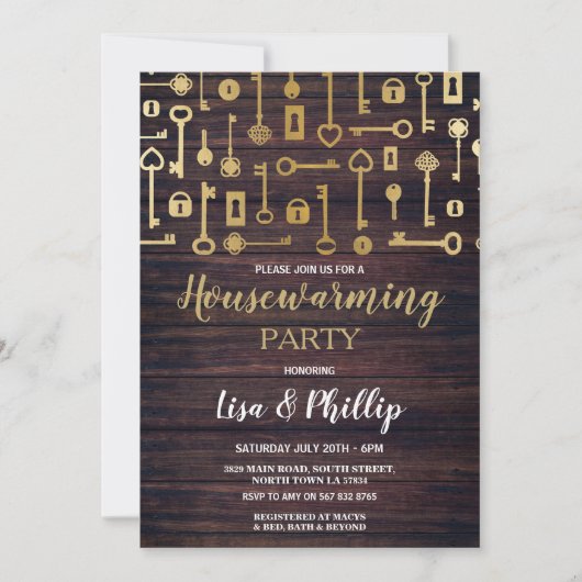 Digitaal houten gouden sloten van Housewarming Par Kaart (Voorkant)