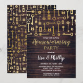 Digitaal houten gouden sloten van Housewarming Par Kaart (Voorkant / Achterkant)