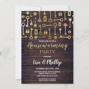 Digitaal houten gouden sloten van Housewarming Par Kaart