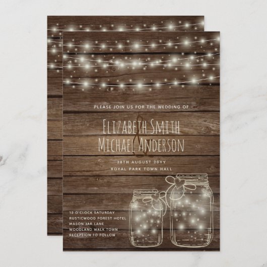 Digitaal huwelijk nodigt Mason Jars Lichten uit Kaart (Voorkant / Achterkant)