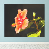 Digitaal ingegraven Hibiscus, Brenda's Bloem Canvas Afdruk (Insitu (Houten vloer))