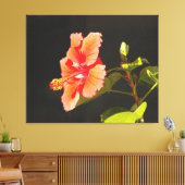 Digitaal ingegraven Hibiscus, Brenda's Bloem Canvas Afdruk (Insitu (Woonkamer))
