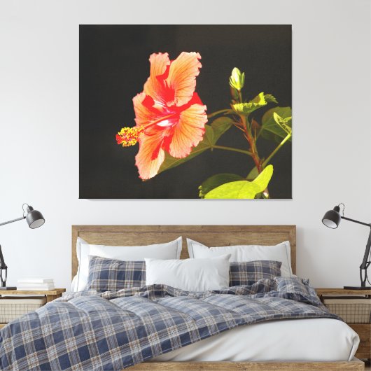 Digitaal ingegraven Hibiscus, Brenda's Bloem Canvas Afdruk (Insitu (Slaapkamer))