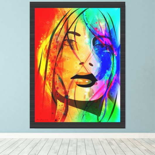 Digitaal Kleurrijk Abstract Portret-verloren Meisj Canvas Afdruk (Insitu (Houten vloer))