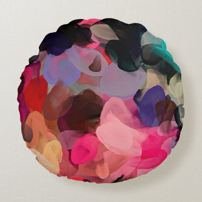 Digitaal kunstmatig abstract patroon. Hand tekenin Rond Kussen (Voorkant)