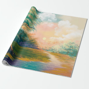 Digitaal kunstschilderlandschap, rivier in de spri cadeaupapier
