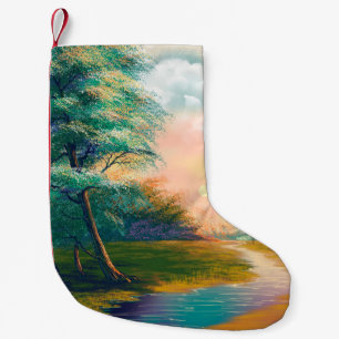 Digitaal kunstschilderlandschap, rivier in de spri kleine kerstsok