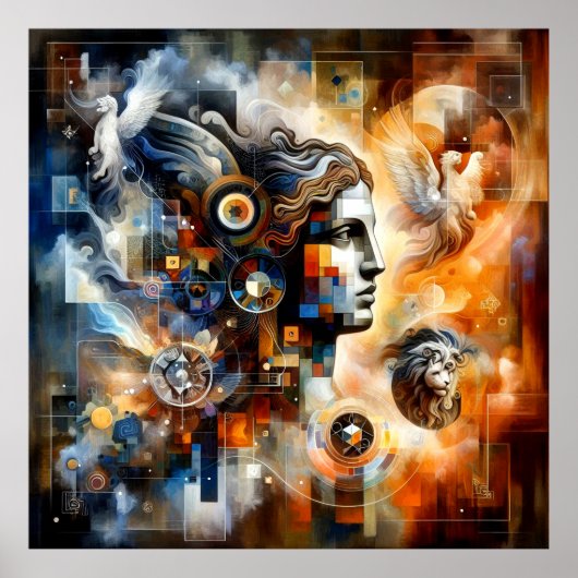 Digitaal kunstwerk Stoïcijns menselijk profiel naa Poster (Voorkant)