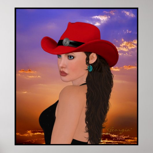 Digitaal kunstwerk Western Cowgirl Print (Voorkant)