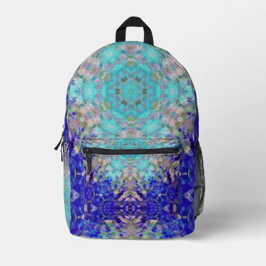 Digitaal Mandala Blauw Paarse en Wit Bedrukte Rugzak (Voorkant)