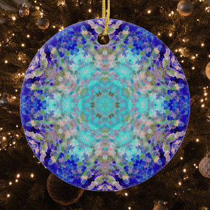 Digitaal Mandala Blauw Paarse en Wit Keramisch Ornament