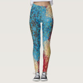 Digitaal Mandala Blauw Rood en Geel Leggings (Voorkant)