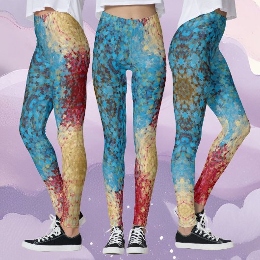 Digitaal Mandala Blauw Rood en Geel Leggings