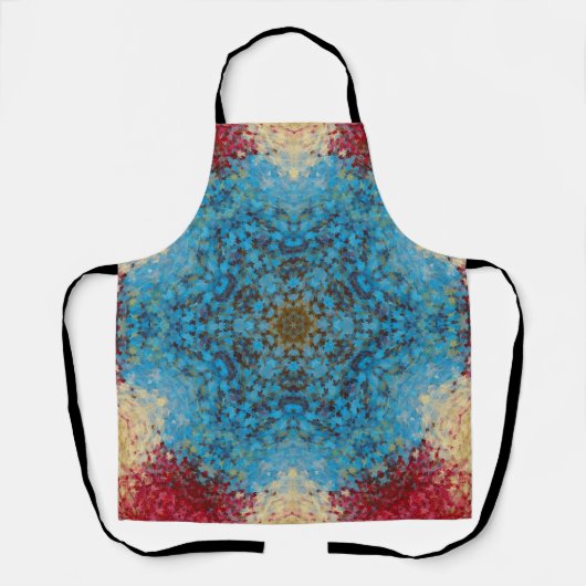 Digitaal Mandala Blauw Rood en Geel Schort (Voorkant)