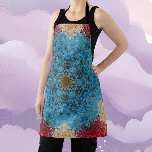 Digitaal Mandala Blauw Rood en Geel Schort