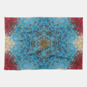 Digitaal Mandala Blauw Rood en Geel Theedoek (Horizontaal)