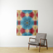 Digitaal Mandala Blauw Rood en Geel Wandkleed (In situ)