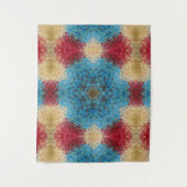 Digitaal Mandala Blauw Rood en Geel Wandkleed (Voorkant)