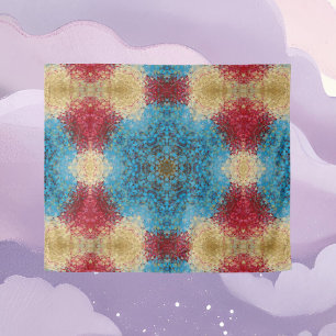 Digitaal Mandala Blauw Rood en Geel Wandkleed