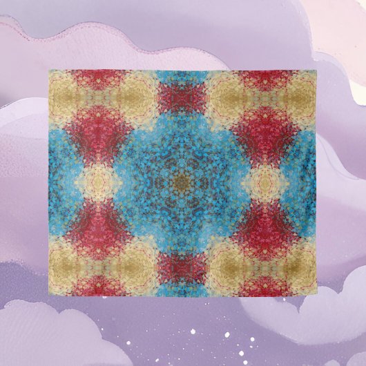 Digitaal Mandala Blauw Rood en Geel Wandkleed