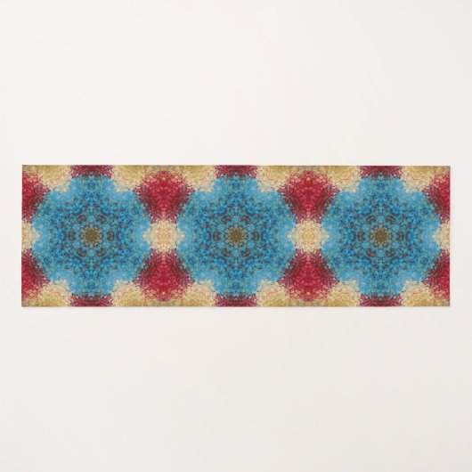 Digitaal Mandala Blauw Rood en Geel Yogamat (Voorkant (horizontaal))