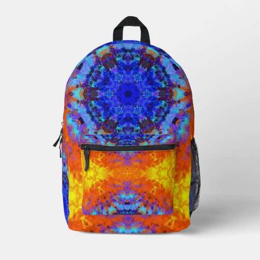 Digitaal Mandala Blauw Sinaasappel en Geel Bedrukte Rugzak (Voorkant)