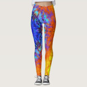 Digitaal Mandala Blauw Sinaasappel en Geel Leggings (Voorkant)