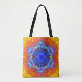Digitaal Mandala Blauw Sinaasappel en Geel Tote Bag (Voorkant)