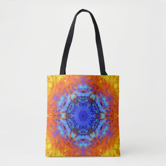 Digitaal Mandala Blauw Sinaasappel en Geel Tote Bag (Voorkant)