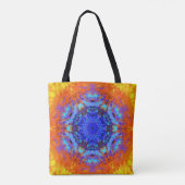 Digitaal Mandala Blauw Sinaasappel en Geel Tote Bag (Achterkant)