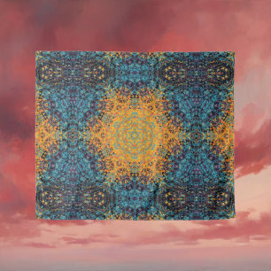 Digitaal Mandala Geel Blauw en Rood Wandkleed